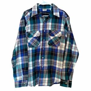 Vintage Five Brothers plaid heavy duty button up flannel shirt jacket size large